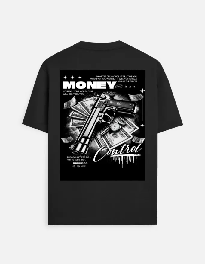 UNISEX BLACK T SHIRT INSPIRED BY MONEY, PURE 100% COTTON